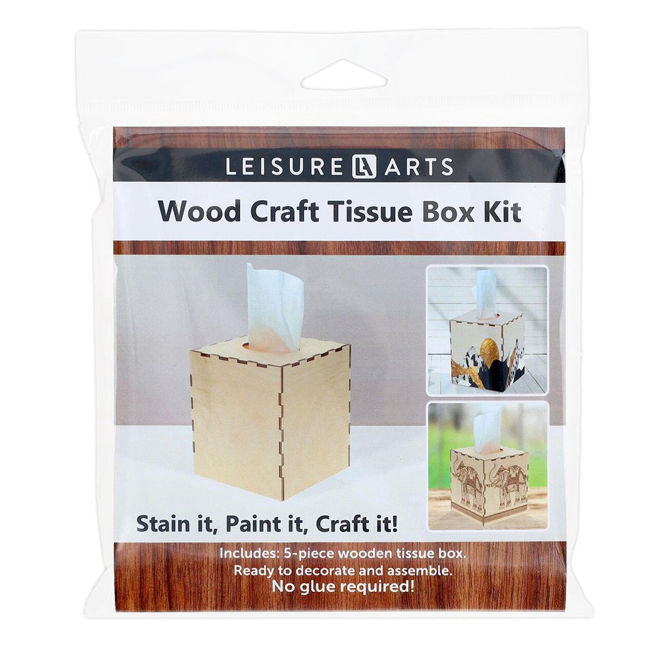 Leisure Arts Wood Tissue Box Square 5.68"X5"X5", Craft Kit, Unfinished Wood Box, Tissue Box Cover, Wooden Cover, Cover Wood, Holder